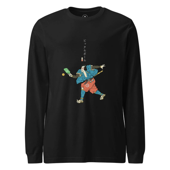 Samurai Play Pickleball Ukiyo-e Unisex Long Sleeve Tee Black - Samurai Original