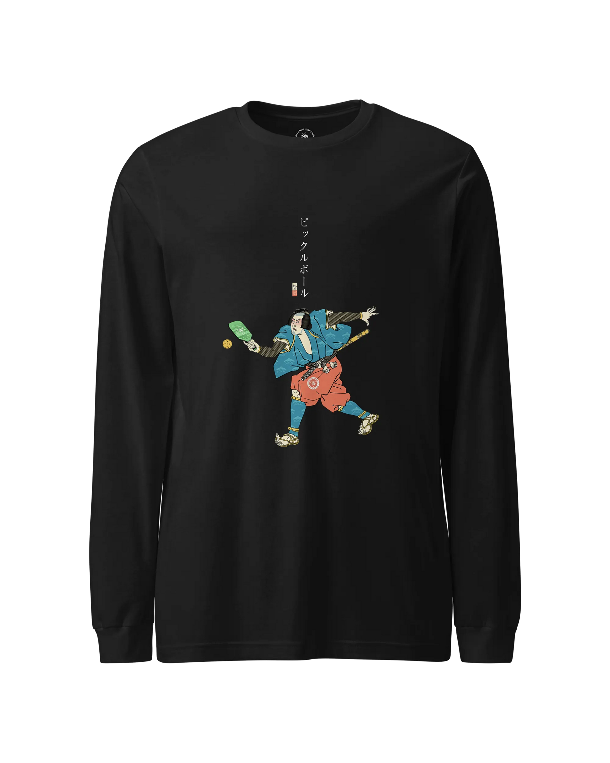 Samurai Play Pickleball Ukiyo-e Unisex Long Sleeve Tee Black - Samurai Original