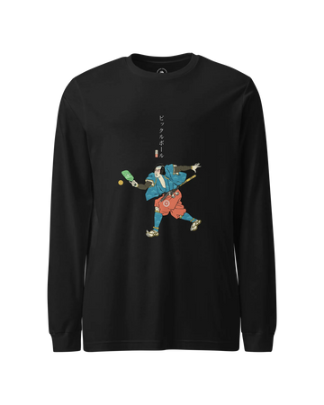 Samurai Play Pickleball Ukiyo-e Unisex Long Sleeve Tee Black - Samurai Original