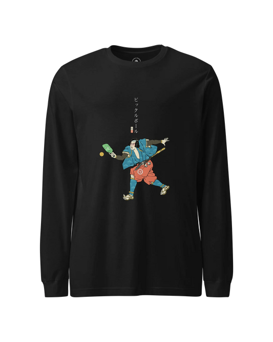 Samurai Play Pickleball Ukiyo-e Unisex Long Sleeve Tee Black - Samurai Original