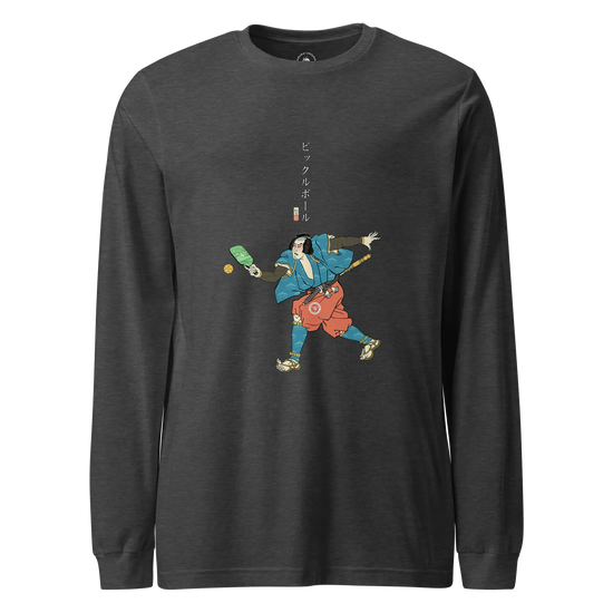 Samurai Play Pickleball Ukiyo-e Unisex Long Sleeve Tee Dark Grey Heather - Samurai Original
