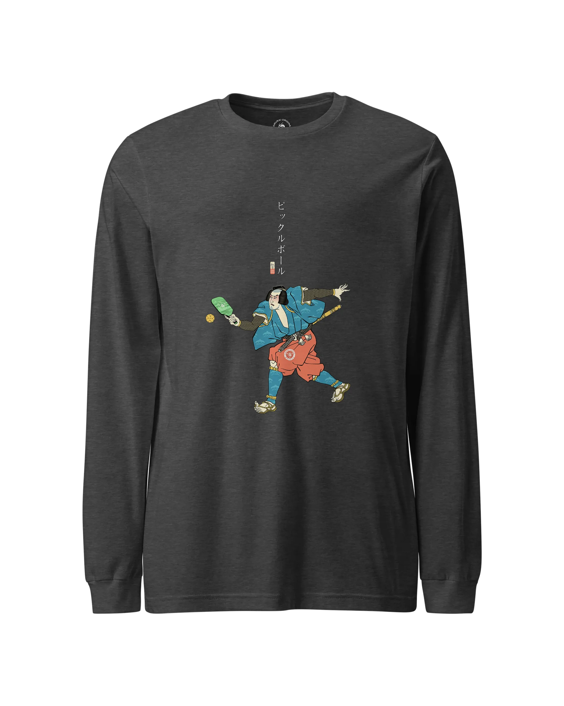 Samurai Play Pickleball Ukiyo-e Unisex Long Sleeve Tee Dark Grey Heather - Samurai Original
