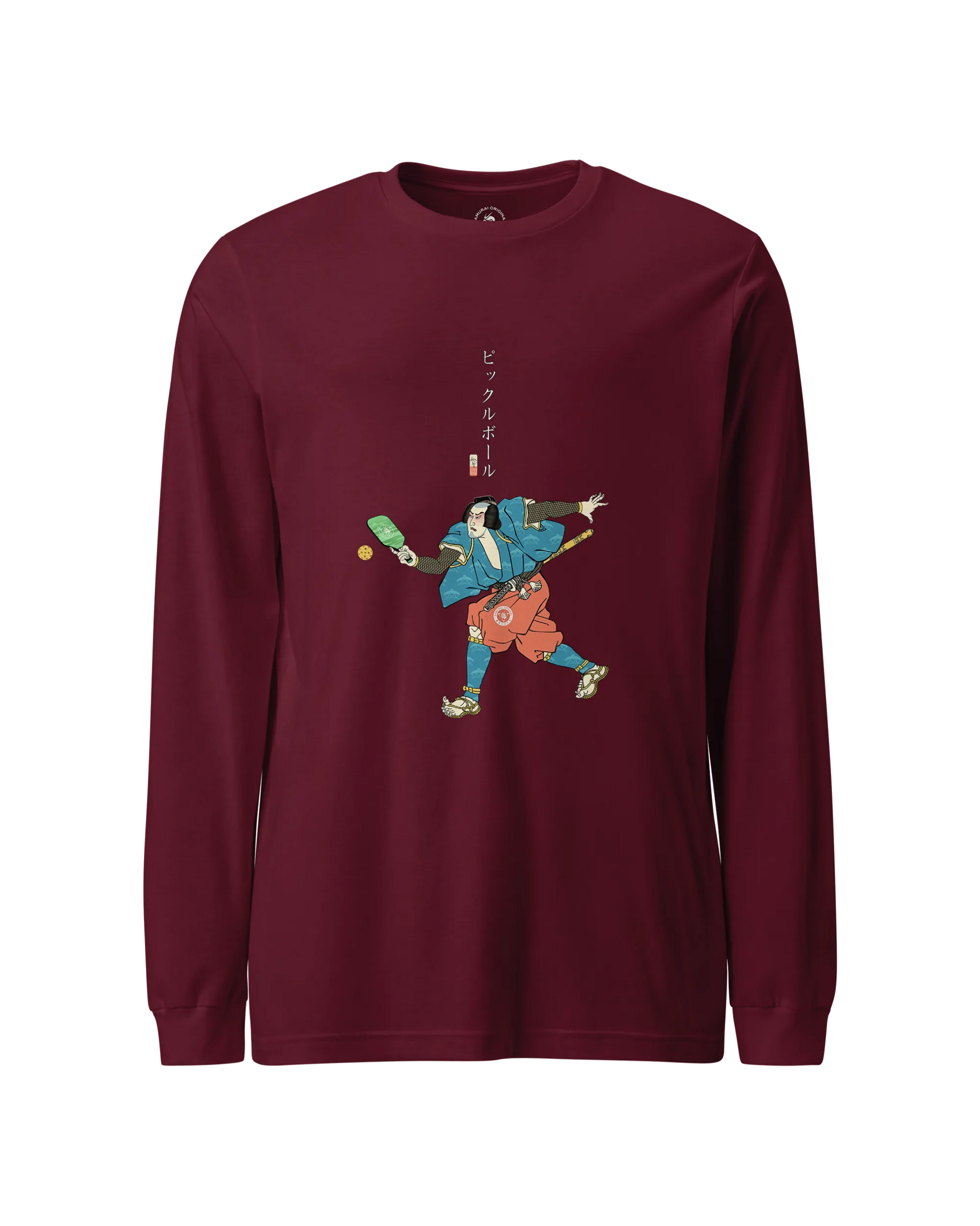 Samurai Play Pickleball Ukiyo-e Unisex Long Sleeve Tee Maroon - Samurai Original