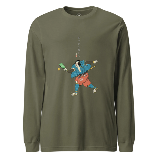 Samurai Play Pickleball Ukiyo-e Unisex Long Sleeve Tee Military Green - Samurai Original