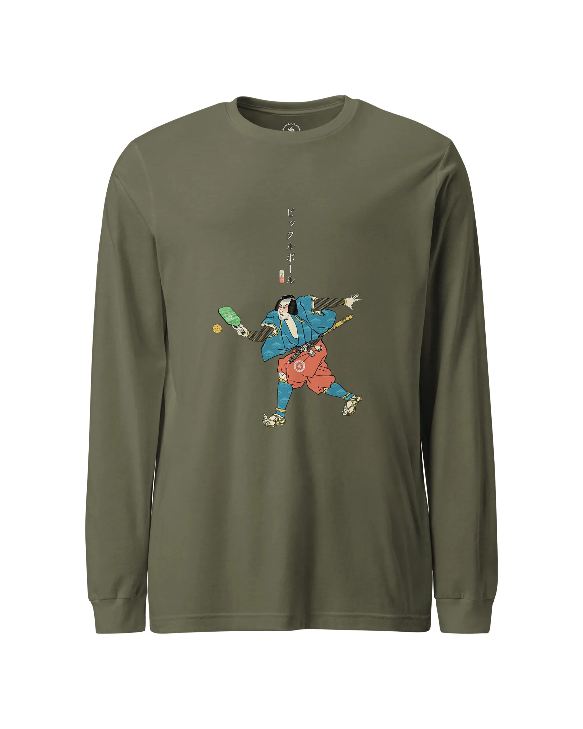 Samurai Play Pickleball Ukiyo-e Unisex Long Sleeve Tee Military Green - Samurai Original