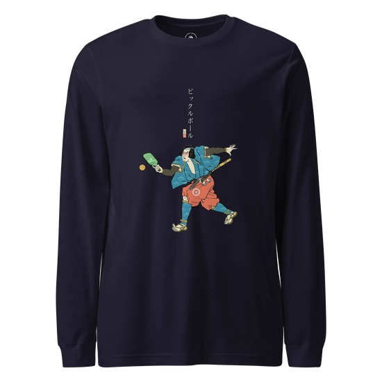 Samurai Play Pickleball Ukiyo-e Unisex Long Sleeve Tee Navy - Samurai Original