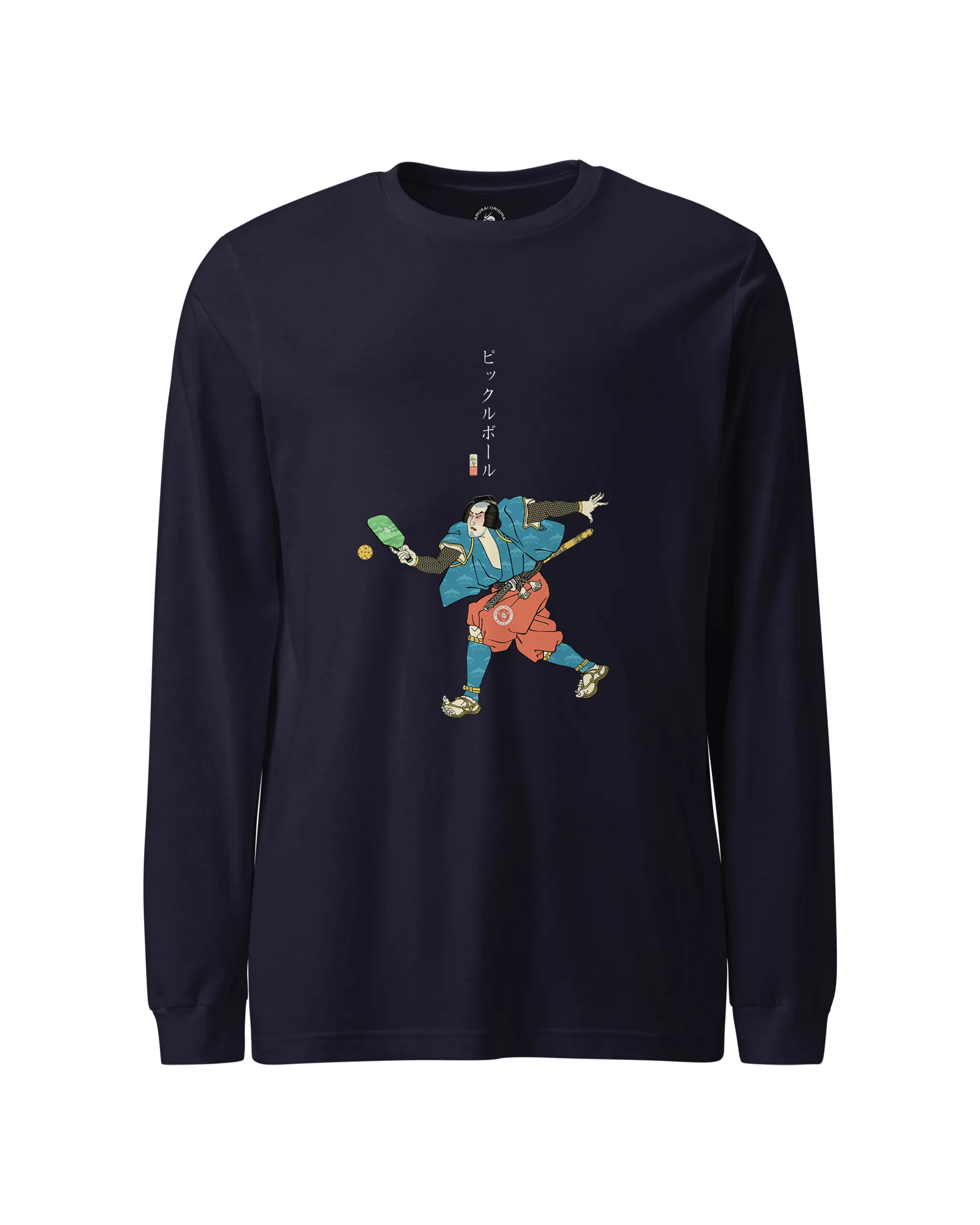 Samurai Play Pickleball Ukiyo-e Unisex Long Sleeve Tee Navy - Samurai Original