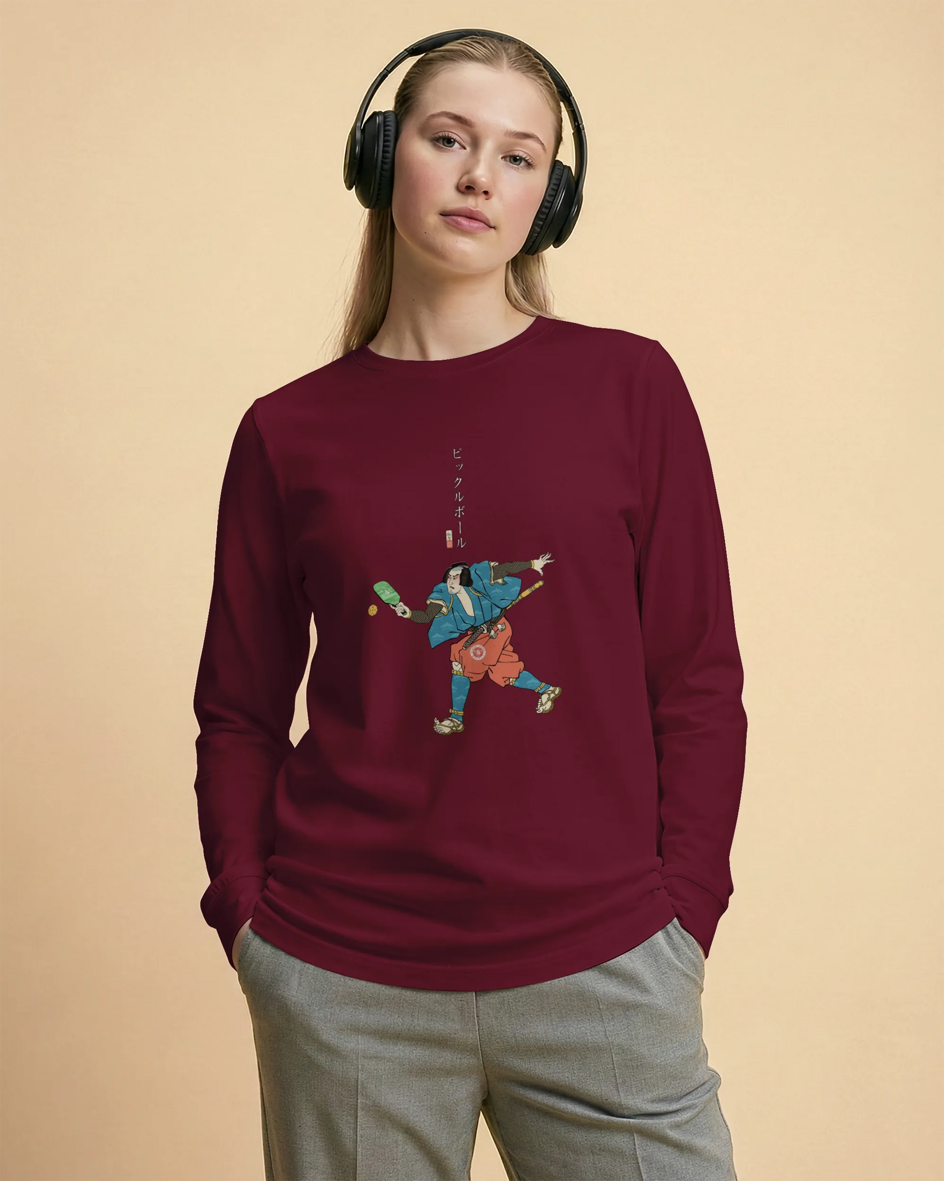 Samurai Play Pickleball Ukiyo-e Unisex Long Sleeve Tee - Samurai Original