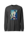 Samurai Play Shakuhachi Bamboo Flute Ukiyo-e Unisex Long Sleeve Tee Dark Grey Heather - Samurai Original