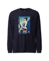 Samurai Play Shakuhachi Bamboo Flute Ukiyo-e Unisex Long Sleeve Tee Navy - Samurai Original