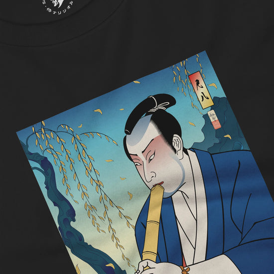 Samurai Play Shakuhachi Bamboo Flute Ukiyo-e Unisex Long Sleeve Tee - Samurai Original