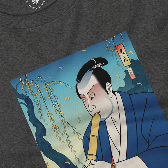 Samurai Play Shakuhachi Bamboo Flute Ukiyo-e Unisex Long Sleeve Tee - Samurai Original