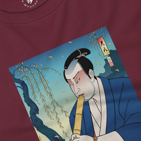 Samurai Play Shakuhachi Bamboo Flute Ukiyo-e Unisex Long Sleeve Tee - Samurai Original