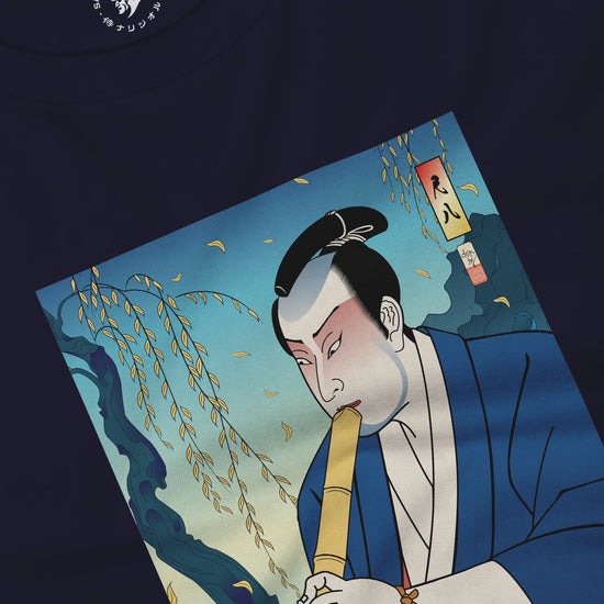 Samurai Play Shakuhachi Bamboo Flute Ukiyo-e Unisex Long Sleeve Tee - Samurai Original