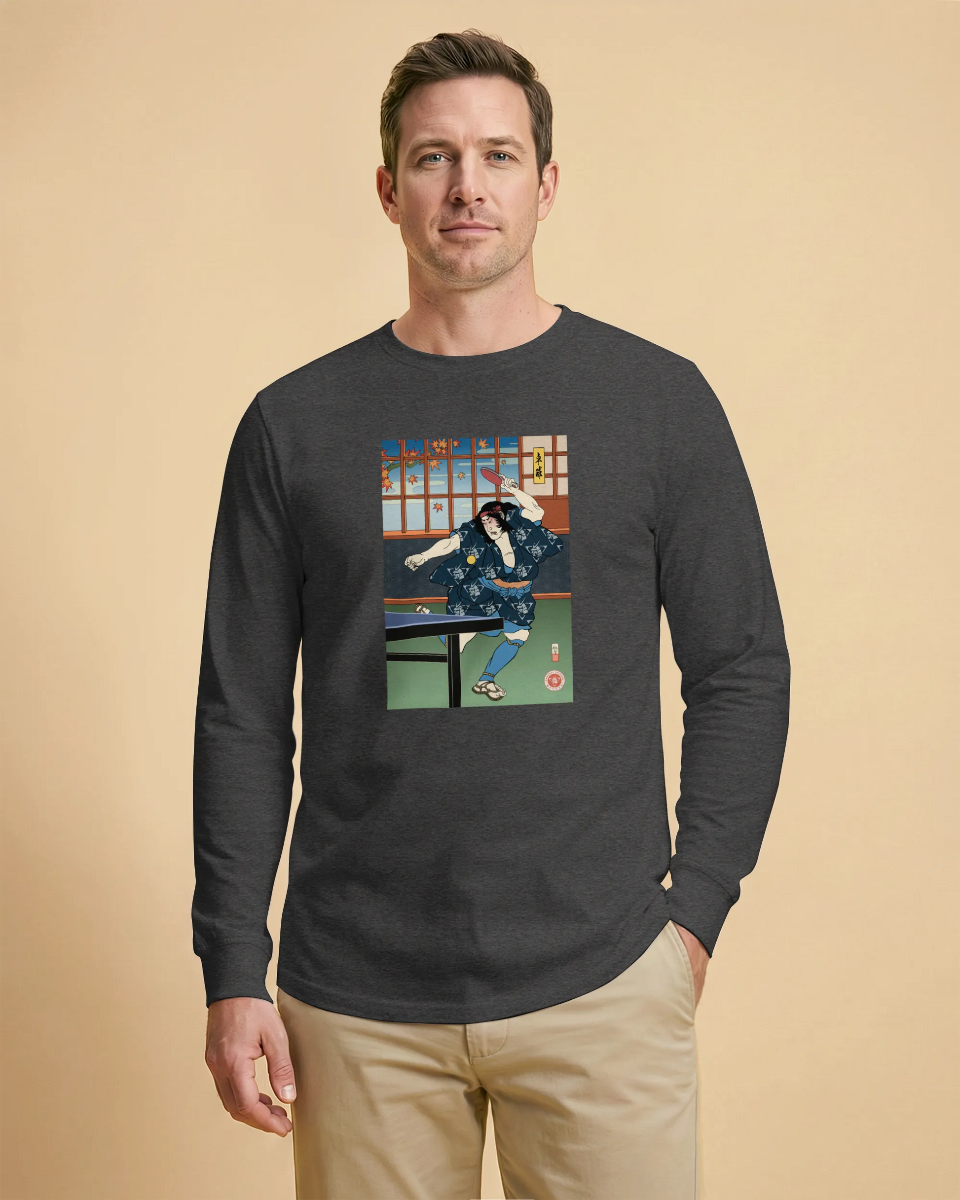 Samurai Play Table Tennis Ping Pong Ukiyo-e Unisex Long Sleeve Tee - Samurai Original