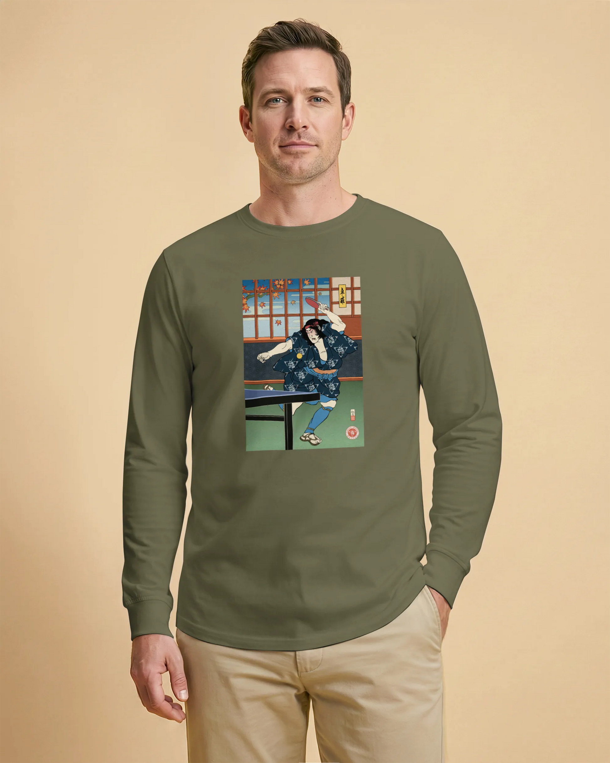 Samurai Play Table Tennis Ping Pong Ukiyo-e Unisex Long Sleeve Tee - Samurai Original