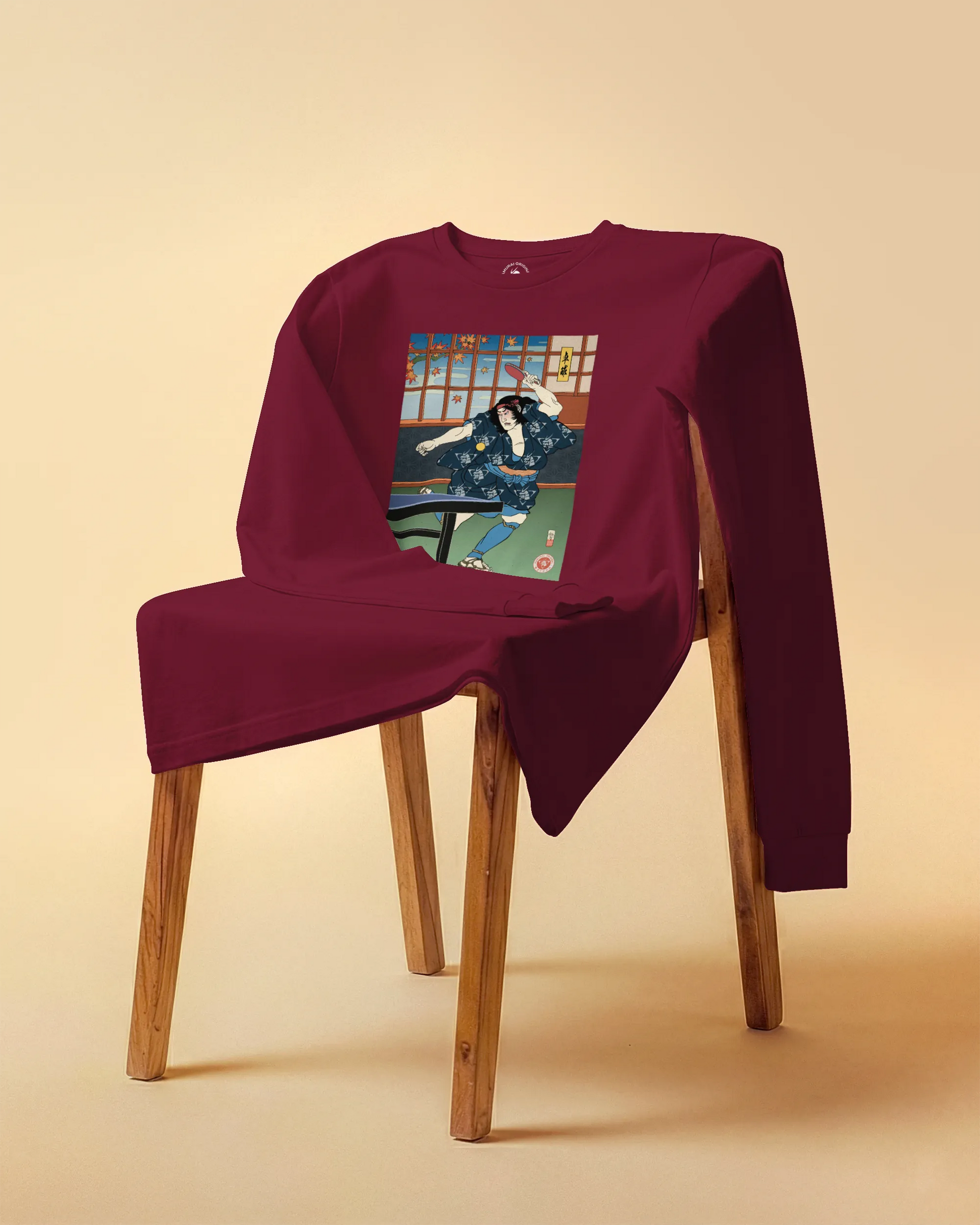 Samurai Play Table Tennis Ping Pong Ukiyo-e Unisex Long Sleeve Tee - Samurai Original