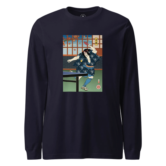 Samurai Play Table Tennis Ping Pong Ukiyo-e Unisex Long Sleeve Tee Navy - Samurai Original