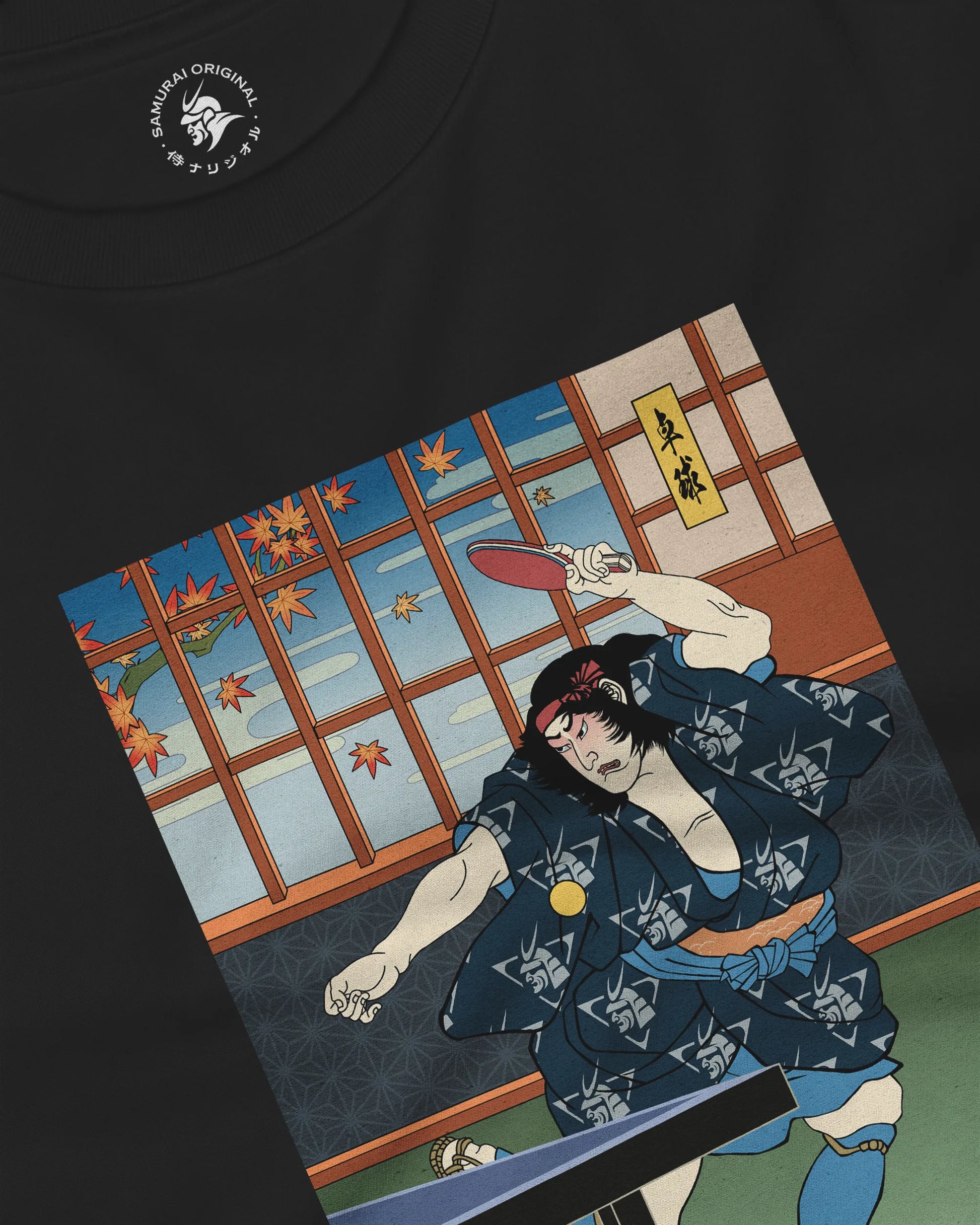 Samurai Play Table Tennis Ping Pong Ukiyo-e Unisex Long Sleeve Tee - Samurai Original