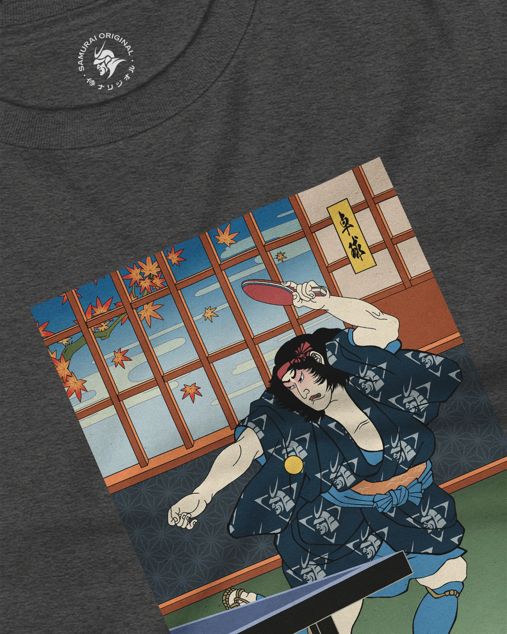 Samurai Play Table Tennis Ping Pong Ukiyo-e Unisex Long Sleeve Tee - Samurai Original