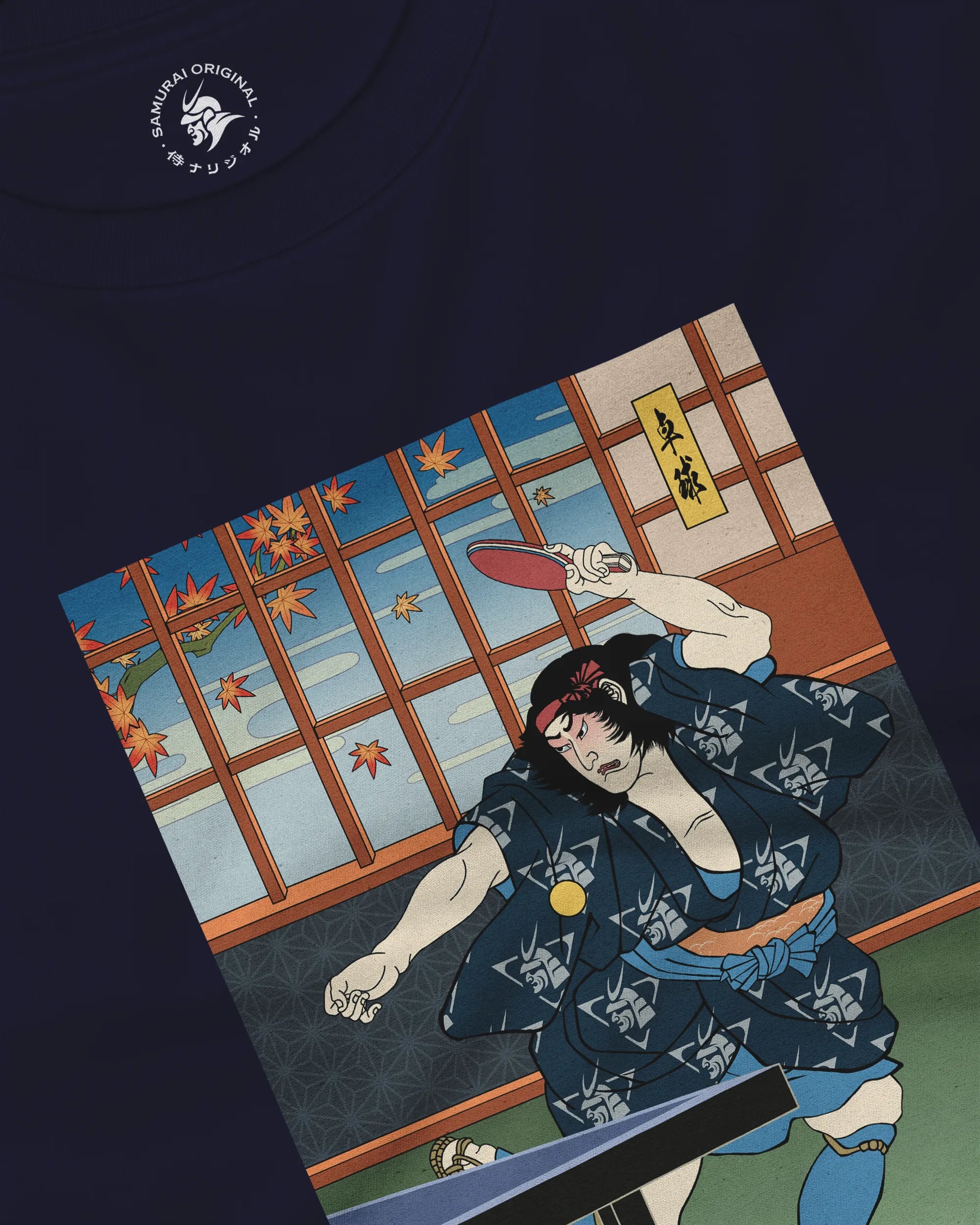Samurai Play Table Tennis Ping Pong Ukiyo-e Unisex Long Sleeve Tee - Samurai Original