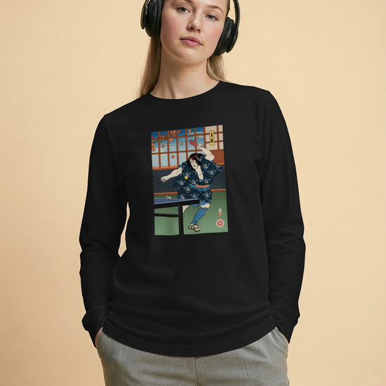 Samurai Play Table Tennis Ping Pong Ukiyo-e Unisex Long Sleeve Tee - Samurai Original