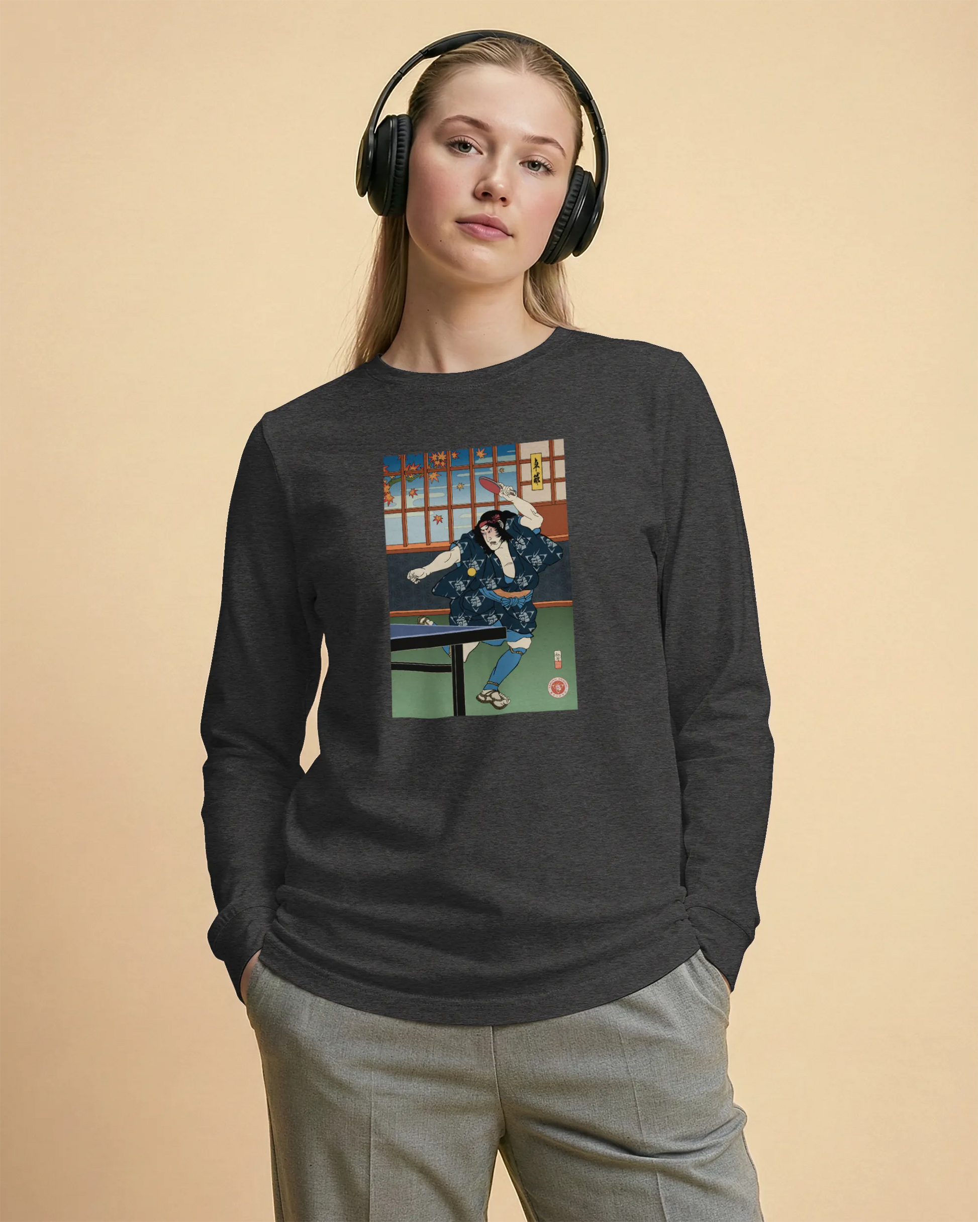 Samurai Play Table Tennis Ping Pong Ukiyo-e Unisex Long Sleeve Tee - Samurai Original