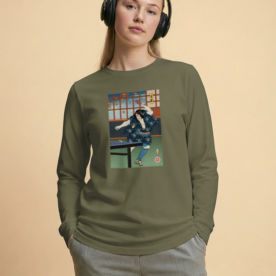 Samurai Play Table Tennis Ping Pong Ukiyo-e Unisex Long Sleeve Tee - Samurai Original