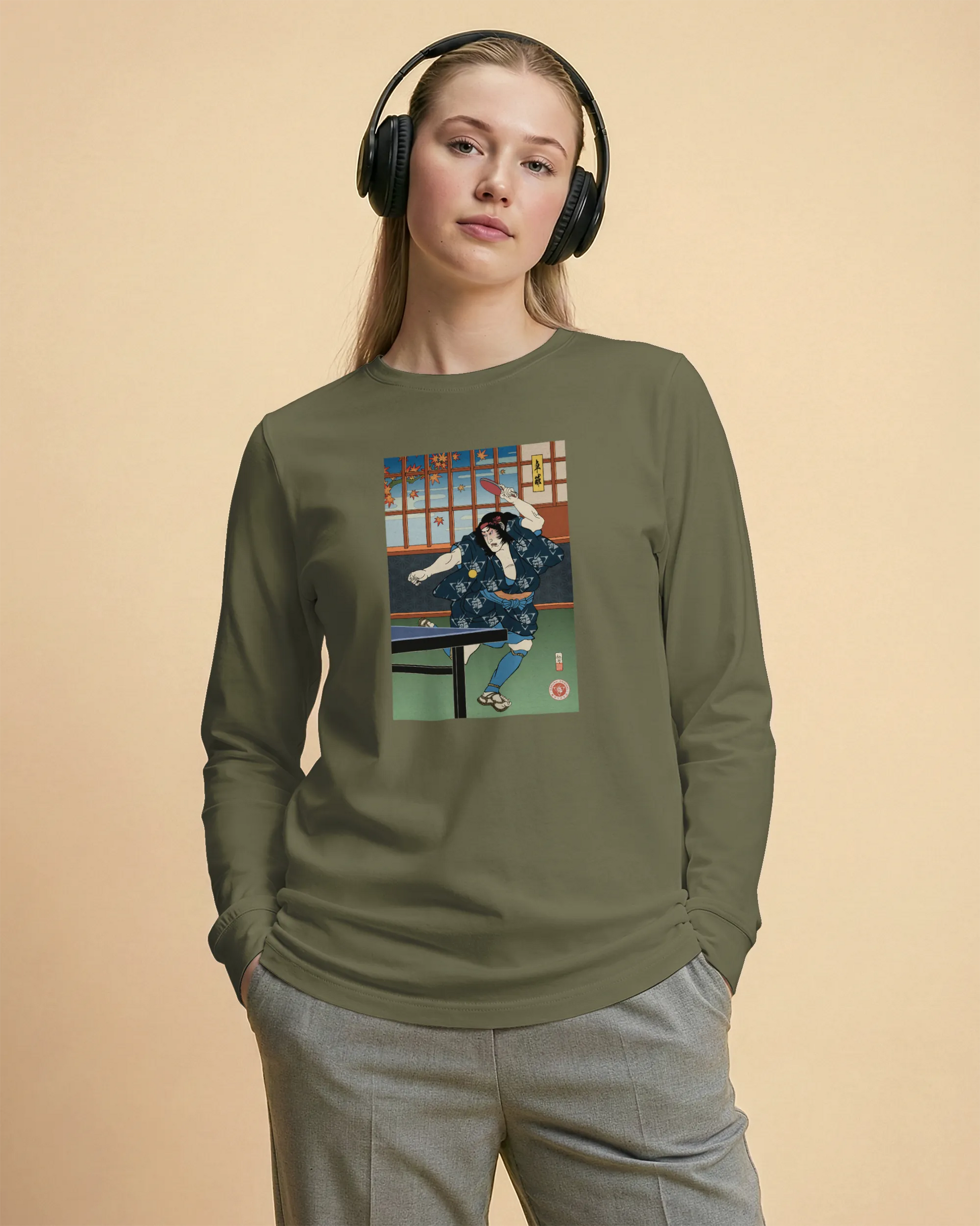 Samurai Play Table Tennis Ping Pong Ukiyo-e Unisex Long Sleeve Tee - Samurai Original
