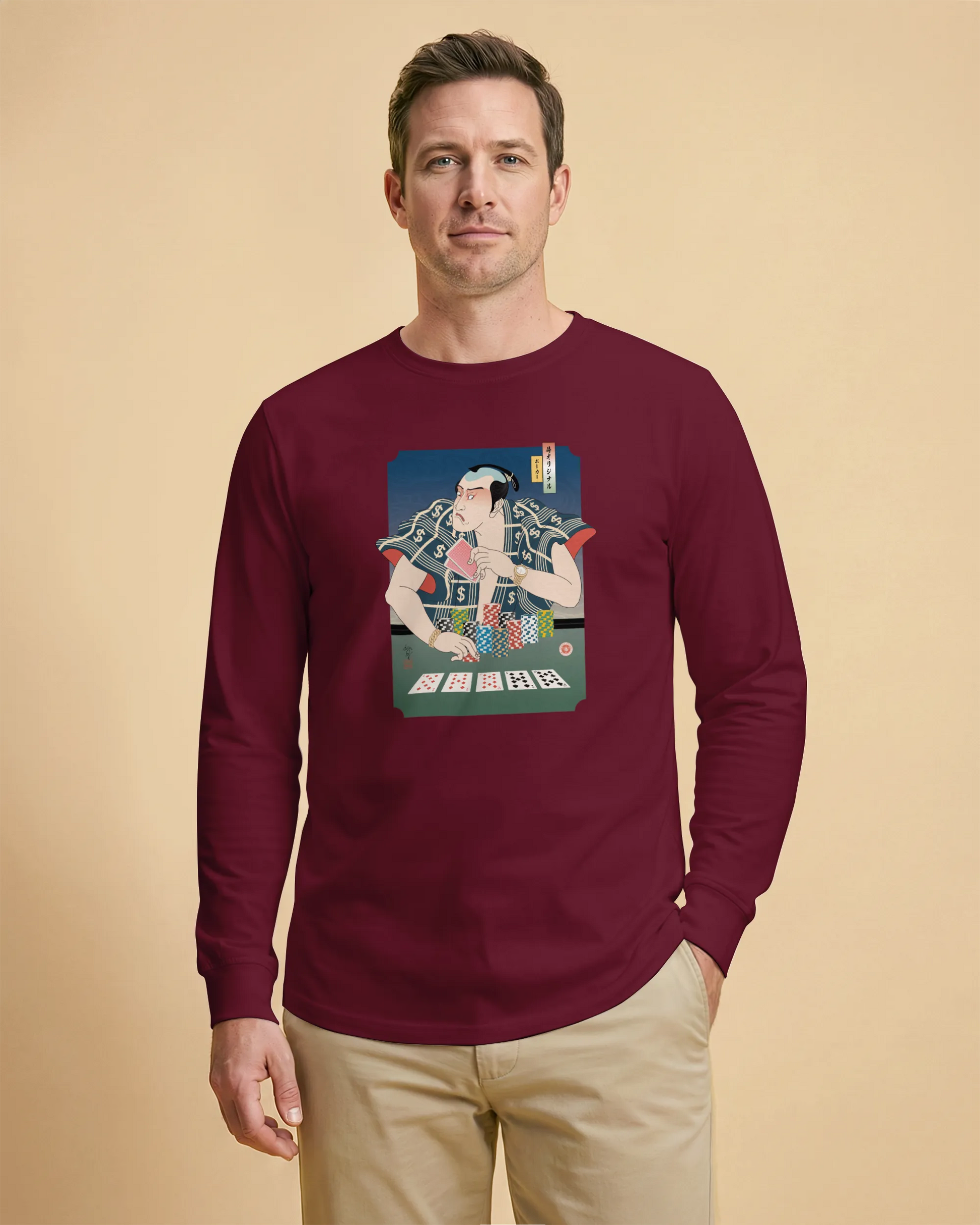 Samurai Poker Ukiyo-e Unisex Long Sleeve Tee - Samurai Original