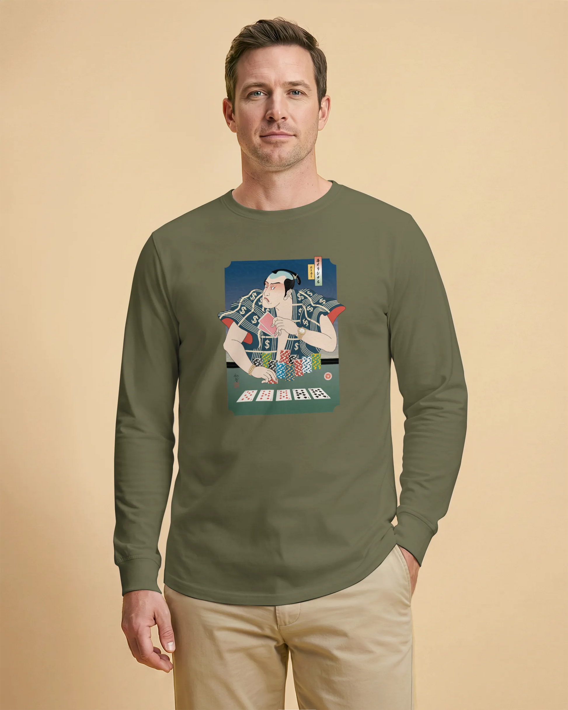 Samurai Poker Ukiyo-e Unisex Long Sleeve Tee - Samurai Original