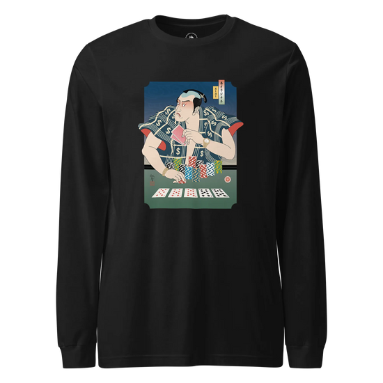 Samurai Poker Ukiyo-e Unisex Long Sleeve Tee Black - Samurai Original