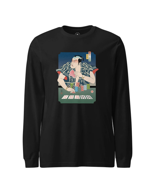 Samurai Poker Ukiyo-e Unisex Long Sleeve Tee Black - Samurai Original
