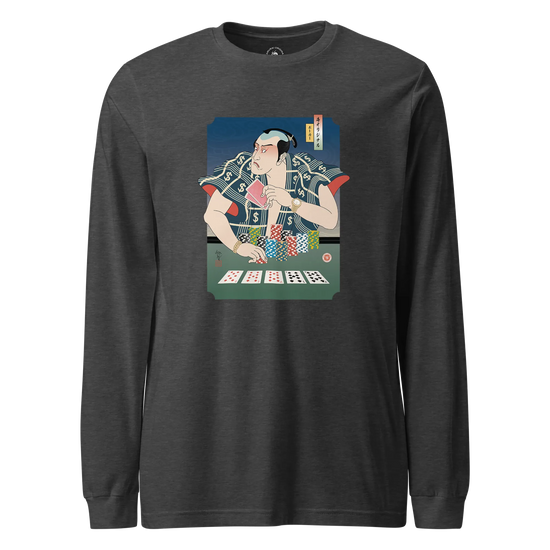 Samurai Poker Ukiyo-e Unisex Long Sleeve Tee Dark Grey Heather - Samurai Original