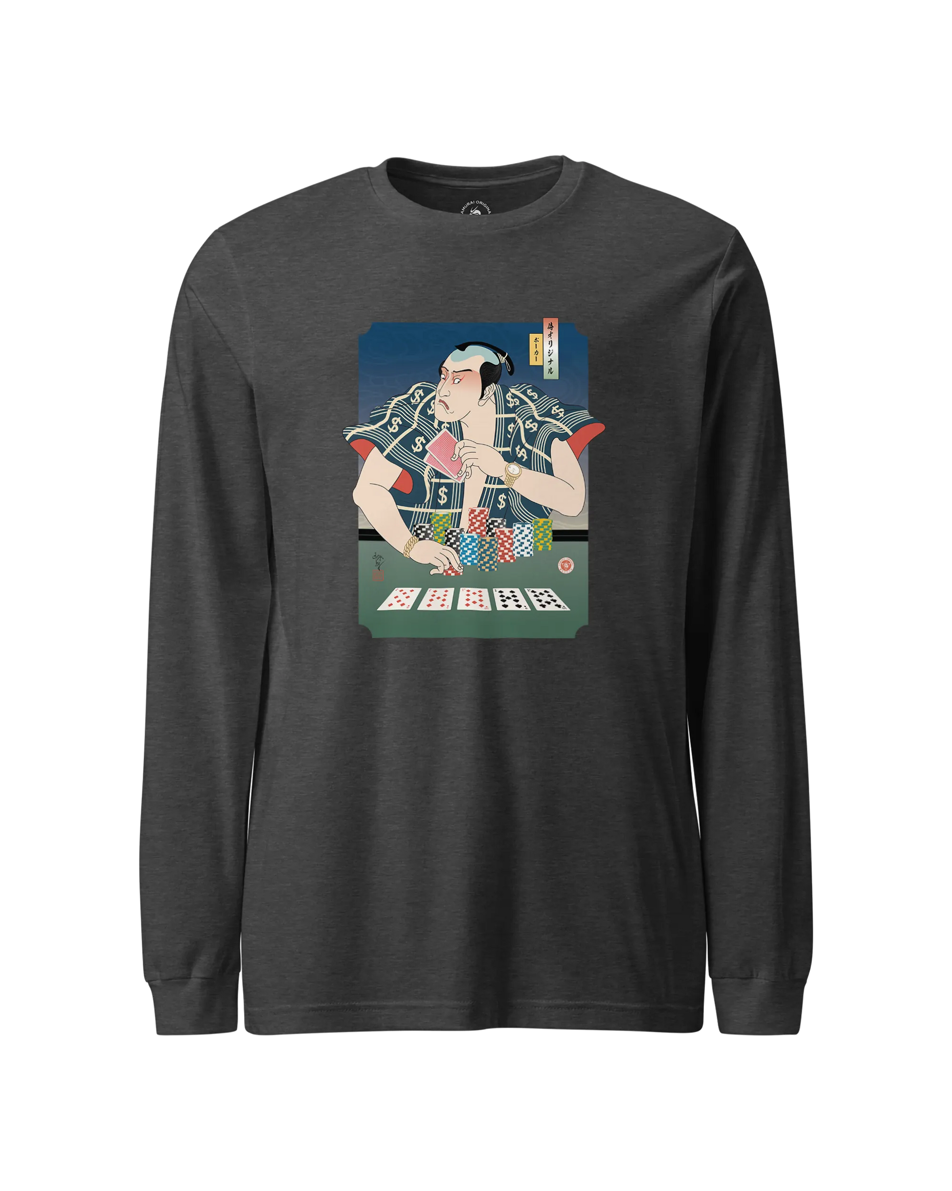 Samurai Poker Ukiyo-e Unisex Long Sleeve Tee Dark Grey Heather - Samurai Original