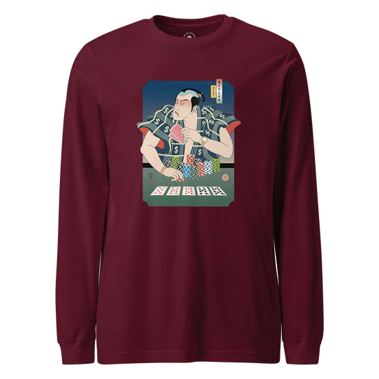 Samurai Poker Ukiyo-e Unisex Long Sleeve Tee Maroon - Samurai Original