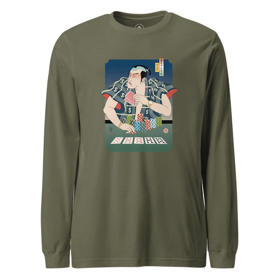 Samurai Poker Ukiyo-e Unisex Long Sleeve Tee Military Green - Samurai Original