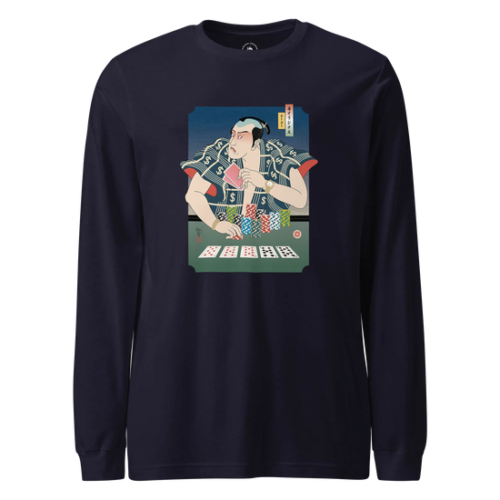 Samurai Poker Ukiyo-e Unisex Long Sleeve Tee Navy - Samurai Original