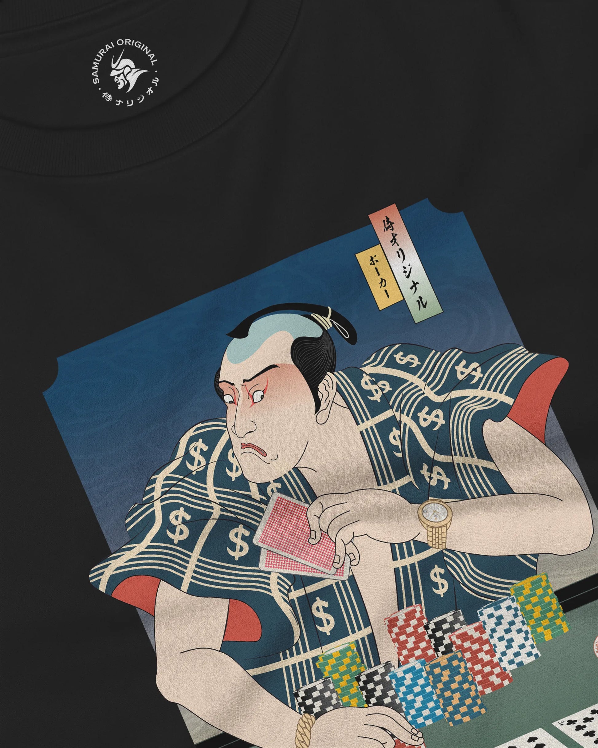 Samurai Poker Ukiyo-e Unisex Long Sleeve Tee - Samurai Original