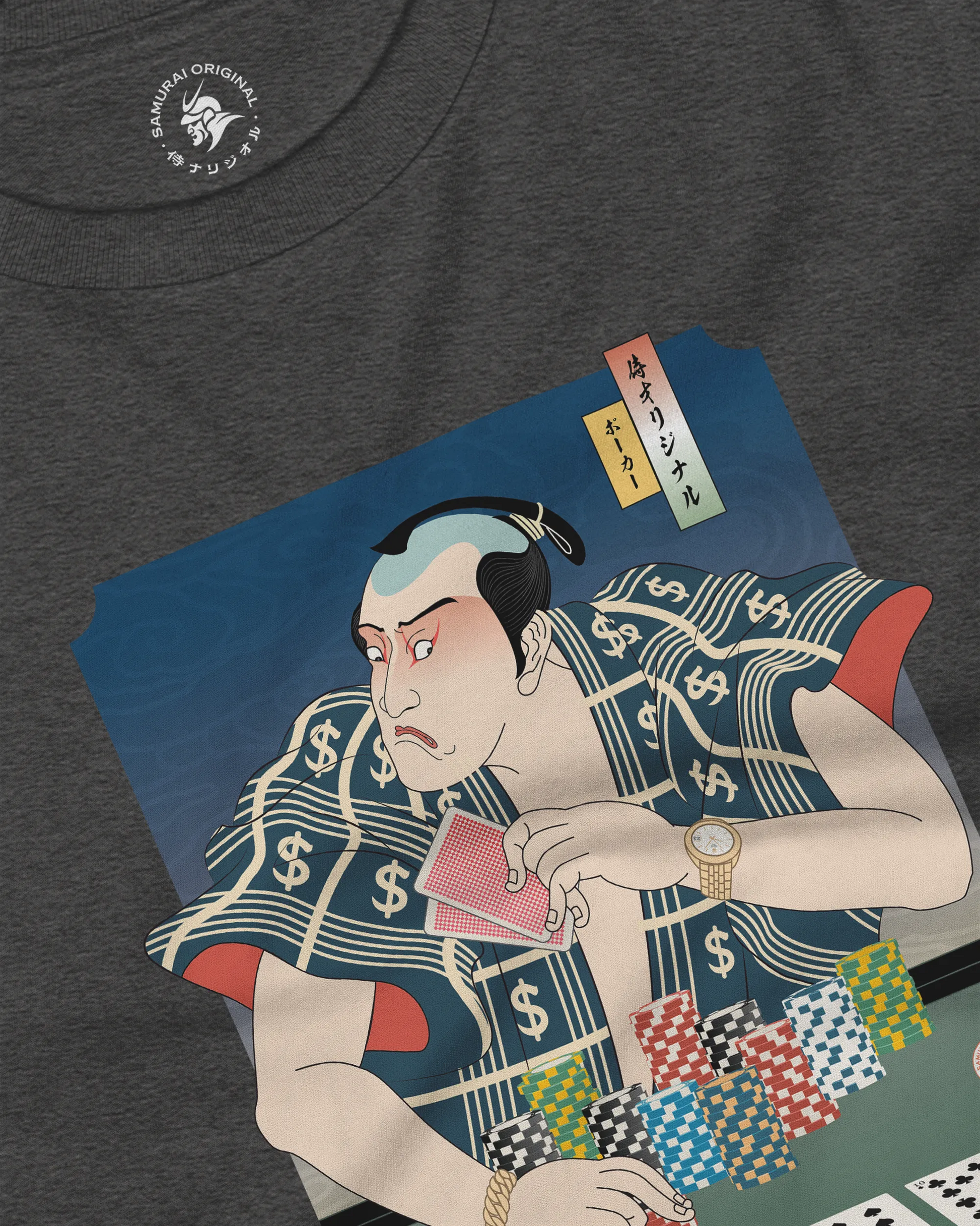 Samurai Poker Ukiyo-e Unisex Long Sleeve Tee - Samurai Original