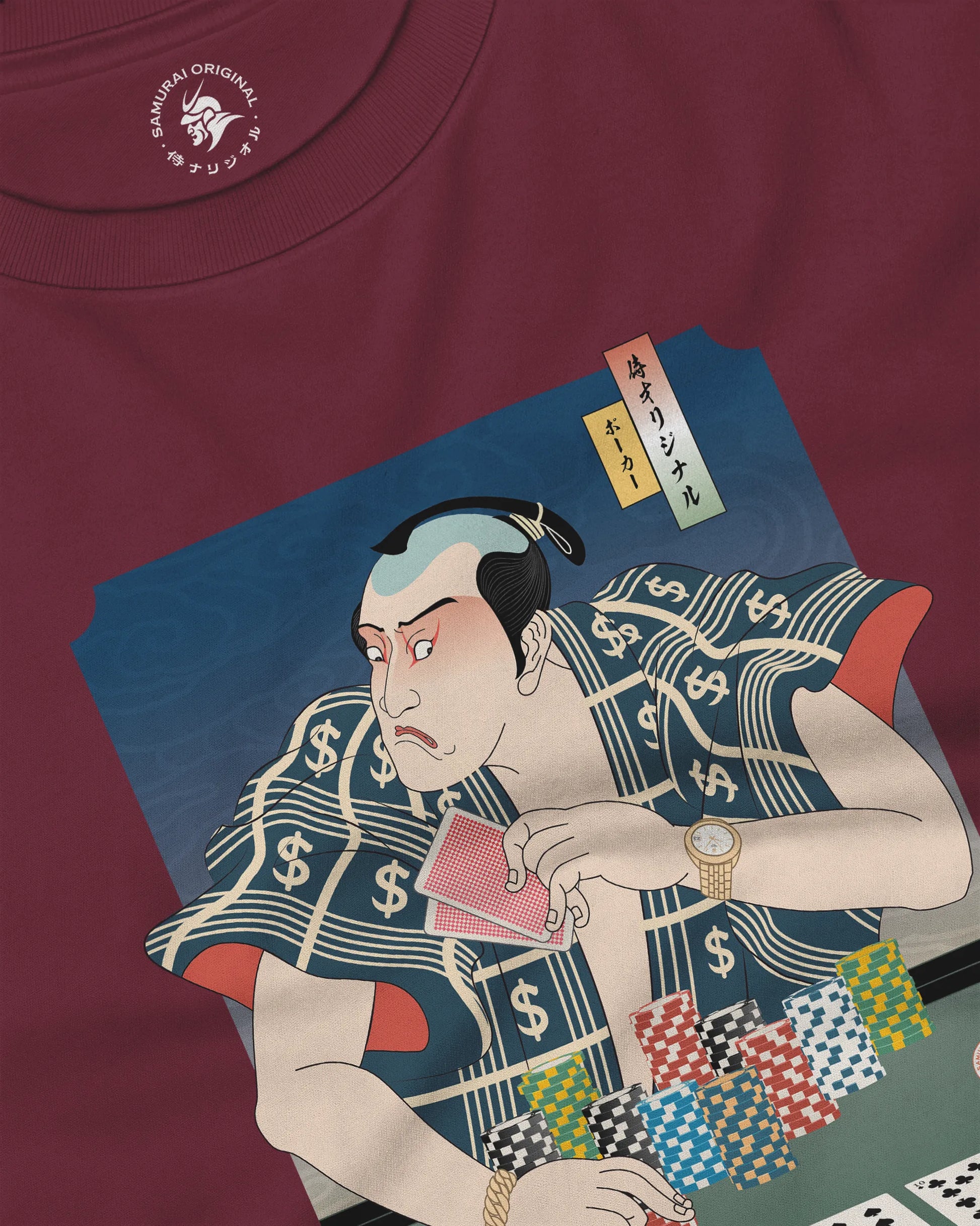Samurai Poker Ukiyo-e Unisex Long Sleeve Tee - Samurai Original