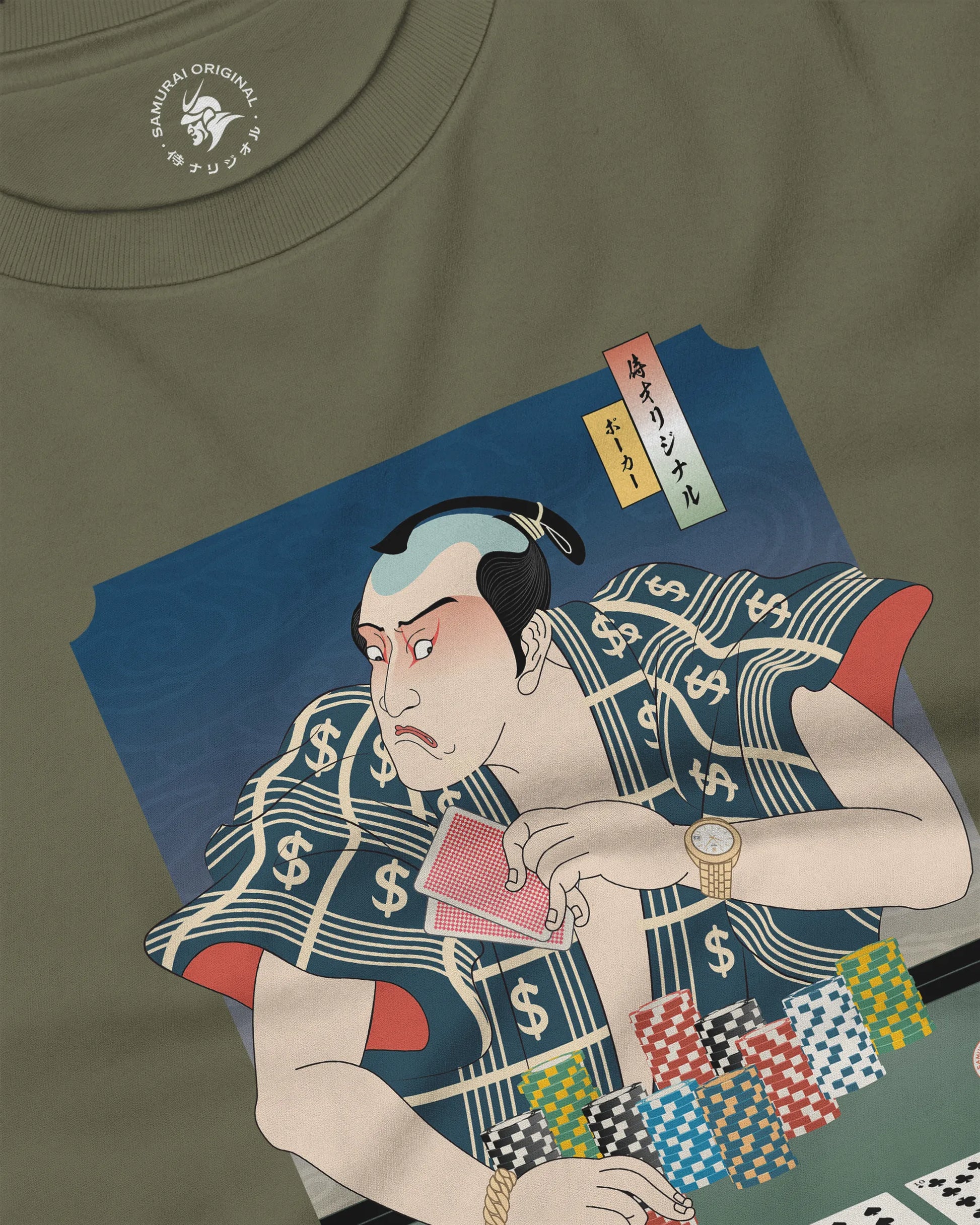 Samurai Poker Ukiyo-e Unisex Long Sleeve Tee - Samurai Original