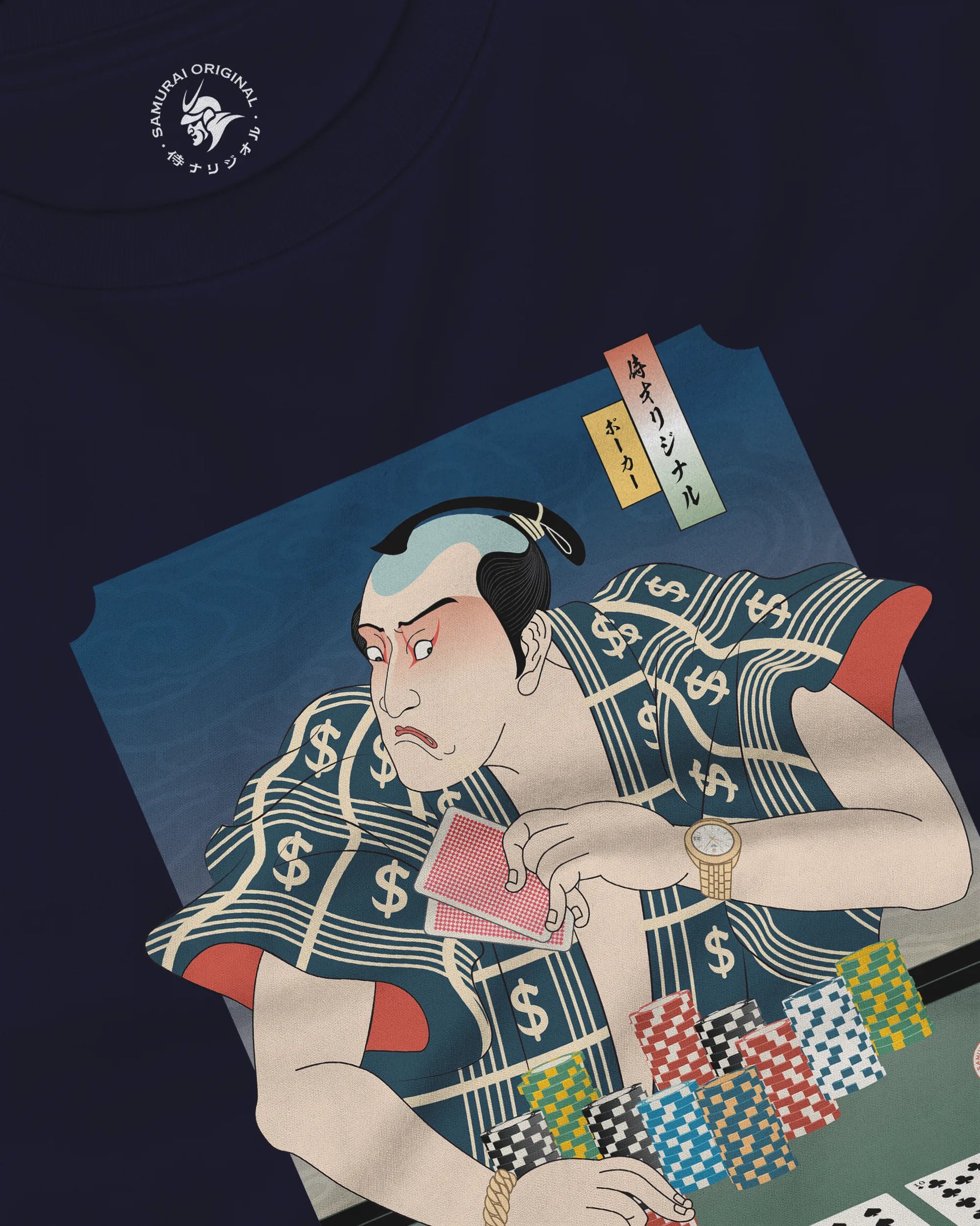 Samurai Poker Ukiyo-e Unisex Long Sleeve Tee - Samurai Original