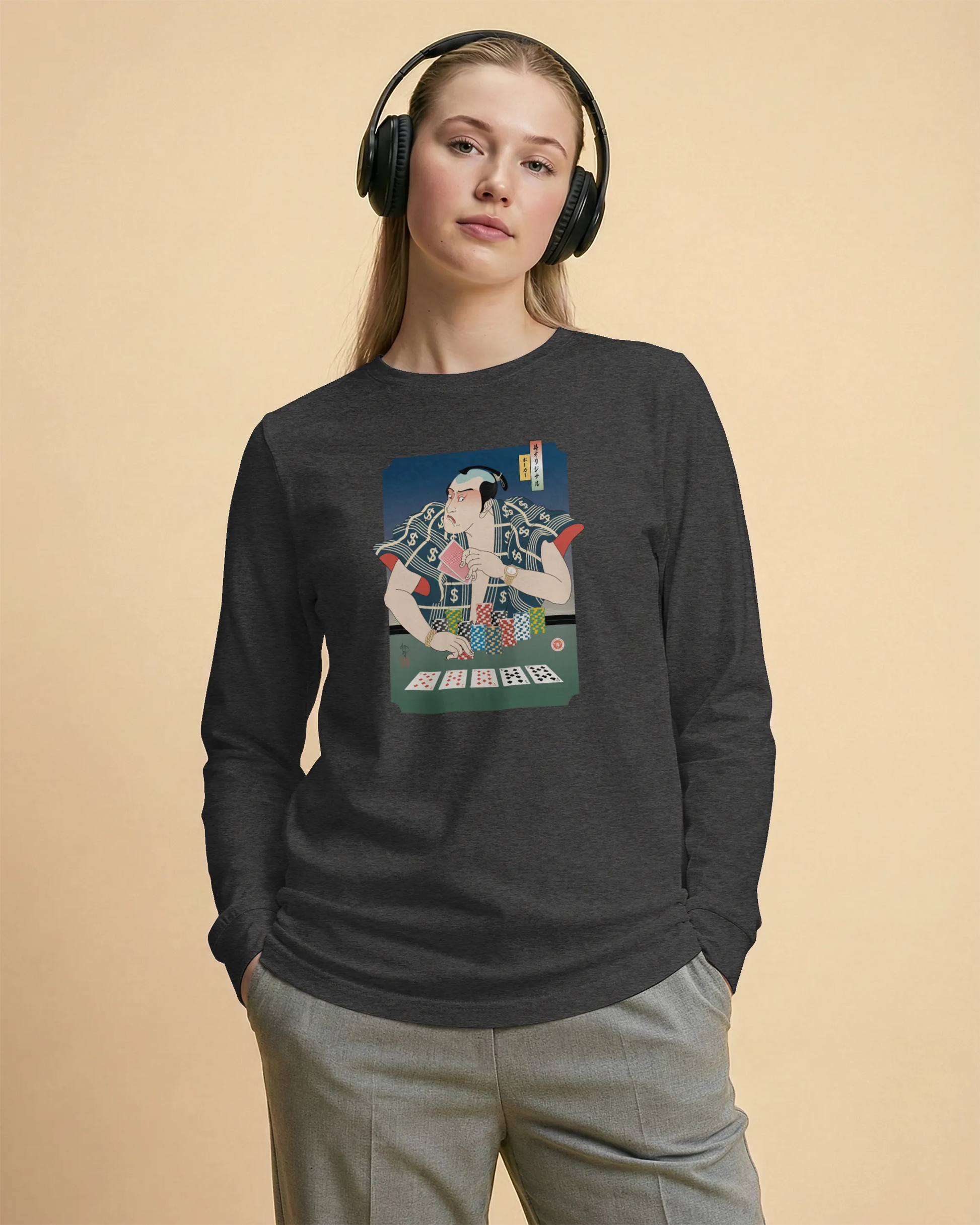 Samurai Poker Ukiyo-e Unisex Long Sleeve Tee - Samurai Original