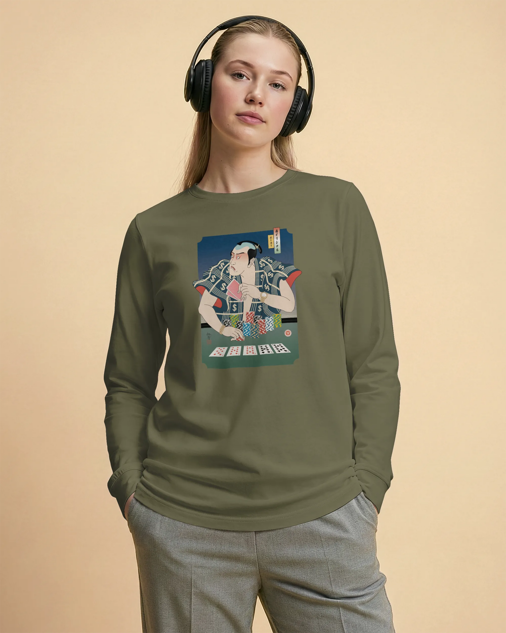 Samurai Poker Ukiyo-e Unisex Long Sleeve Tee - Samurai Original