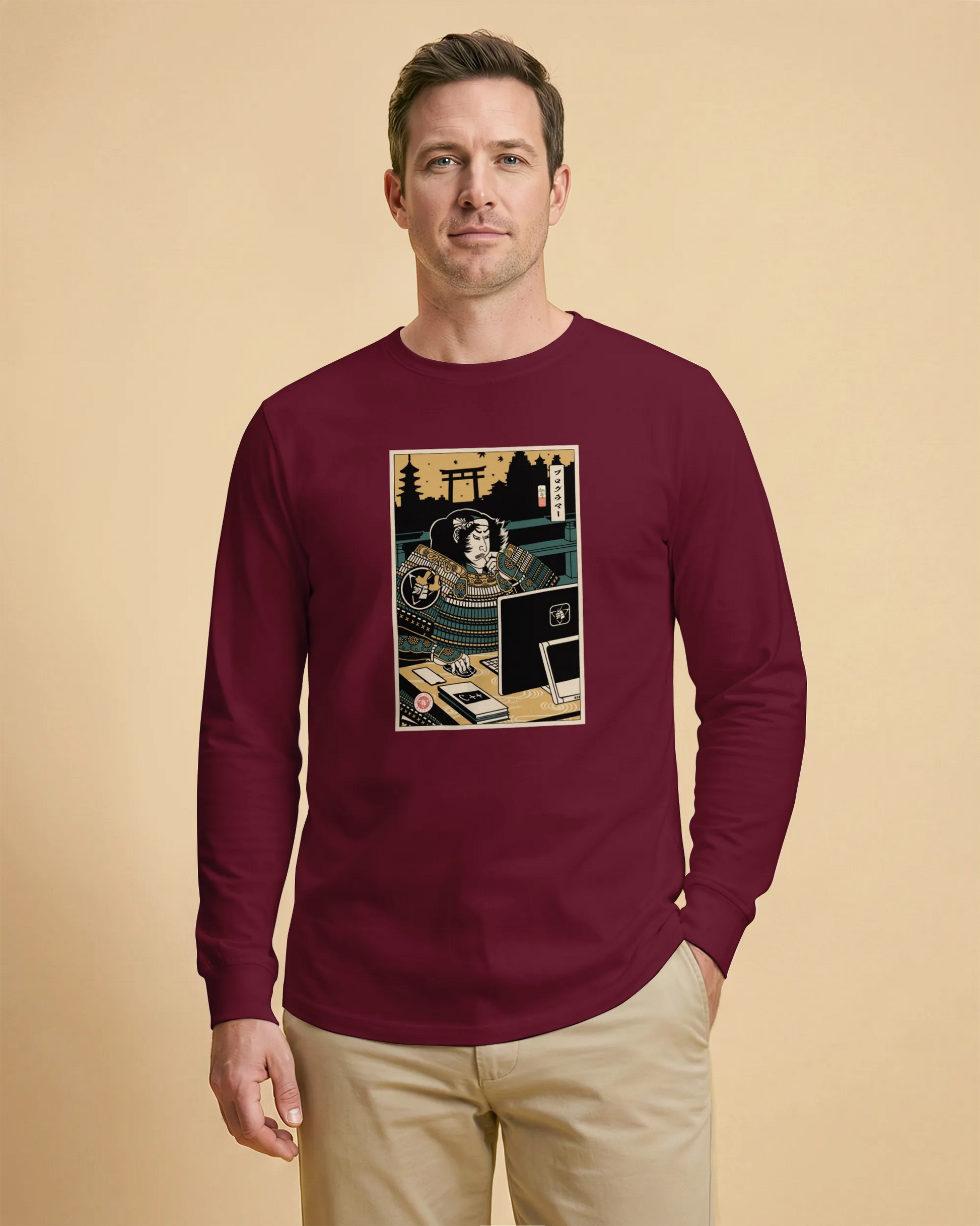 Samurai Programmer 2 Computer Science Ukiyo-e Unisex Long Sleeve Tee - Samurai Original