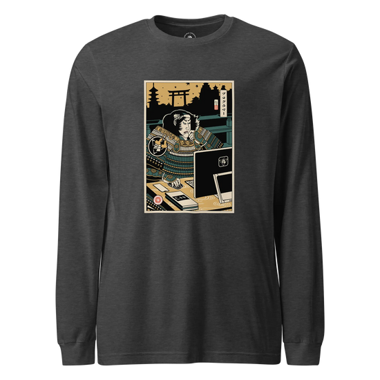 Samurai Programmer 2 Computer Science Ukiyo-e Unisex Long Sleeve Tee Dark Grey Heather - Samurai Original