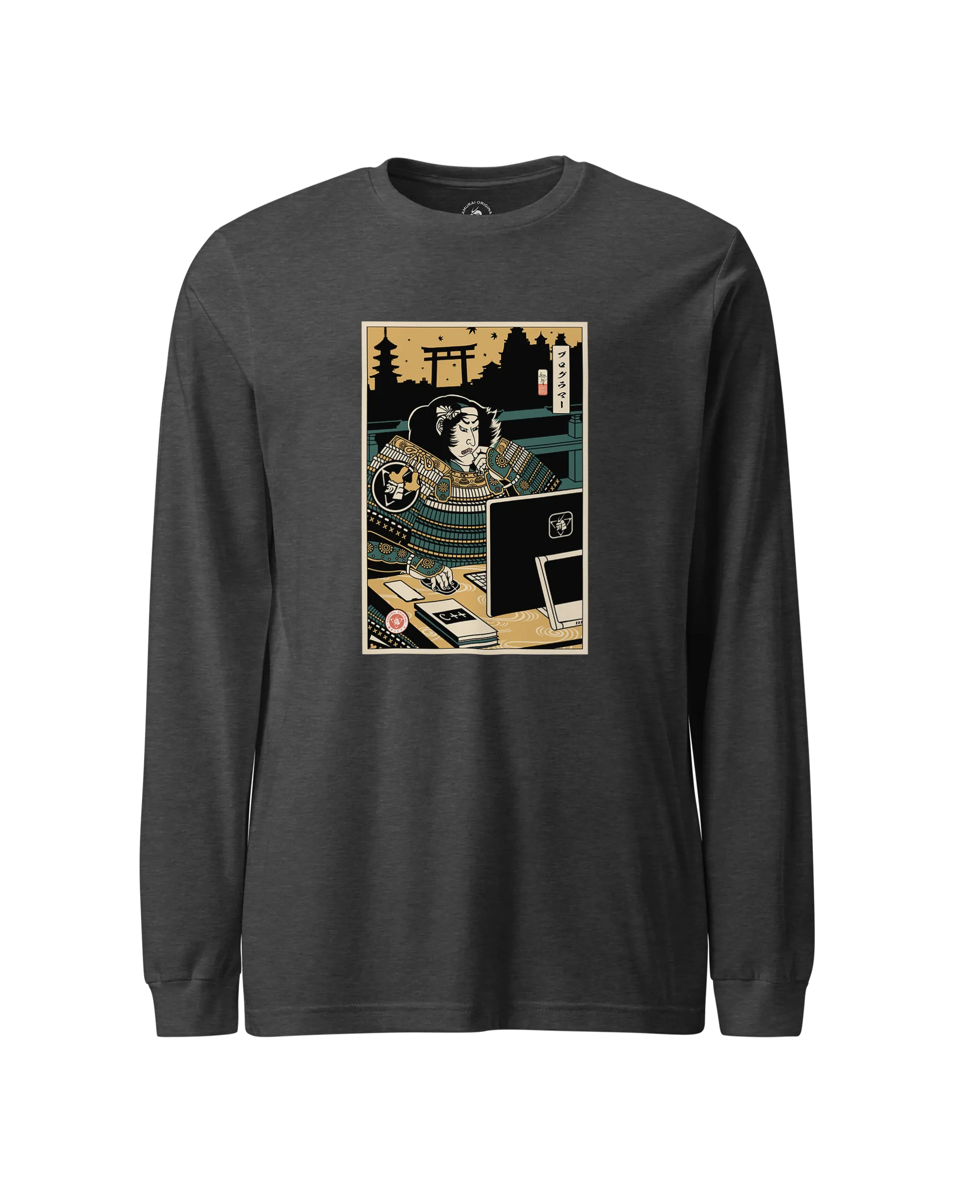 Samurai Programmer 2 Computer Science Ukiyo-e Unisex Long Sleeve Tee Dark Grey Heather - Samurai Original