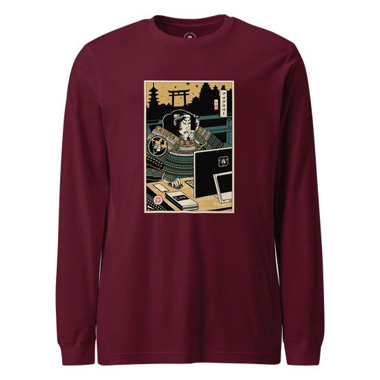 Samurai Programmer 2 Computer Science Ukiyo-e Unisex Long Sleeve Tee Maroon - Samurai Original