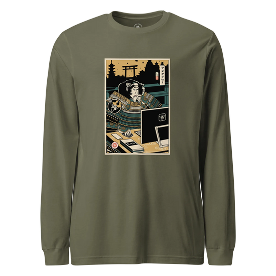 Samurai Programmer 2 Computer Science Ukiyo-e Unisex Long Sleeve Tee Military Green - Samurai Original
